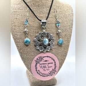 Caribbean Larimar Pendant & Earrings Set